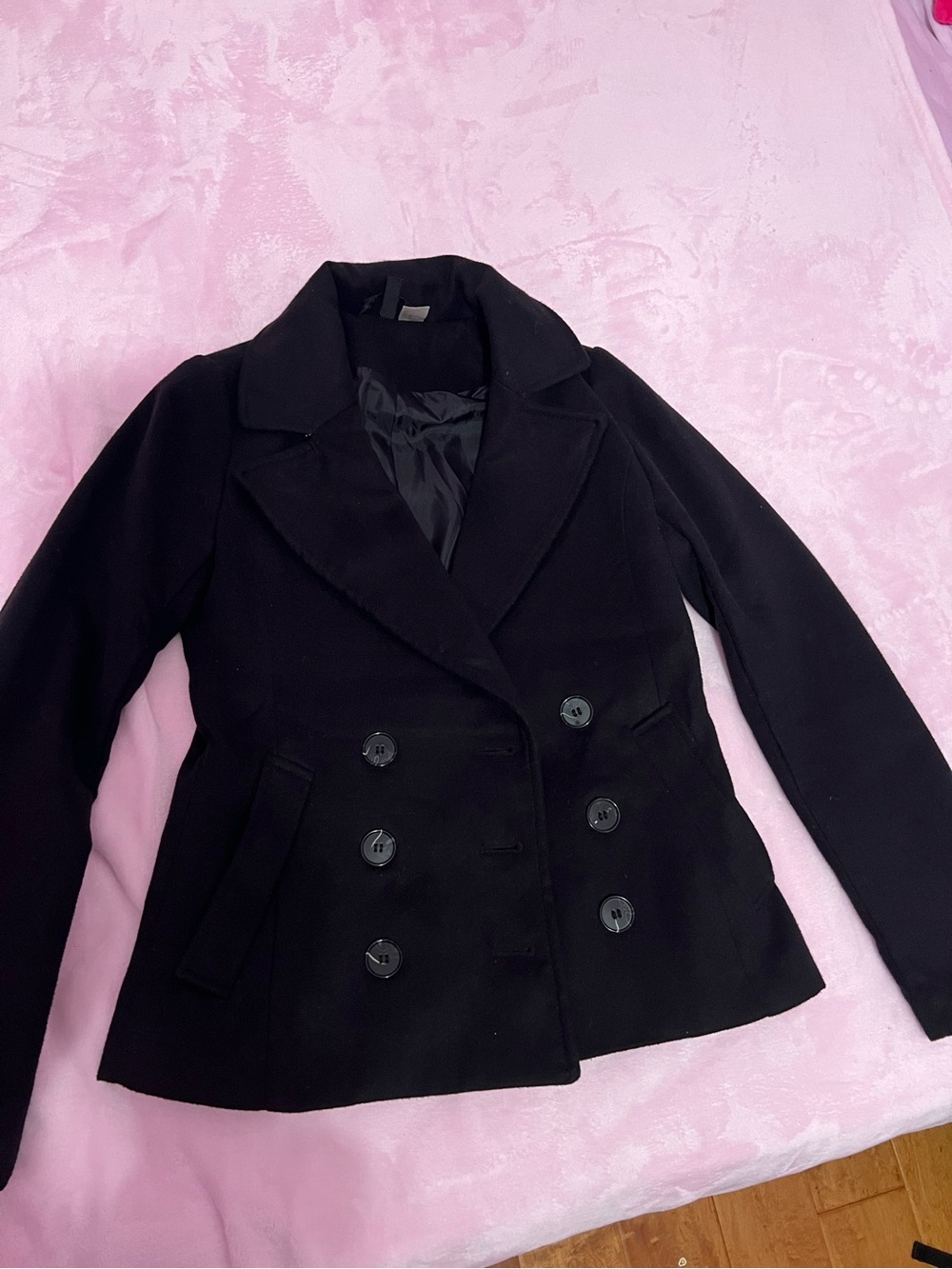 H&M Black Double-Breasted Peacoat